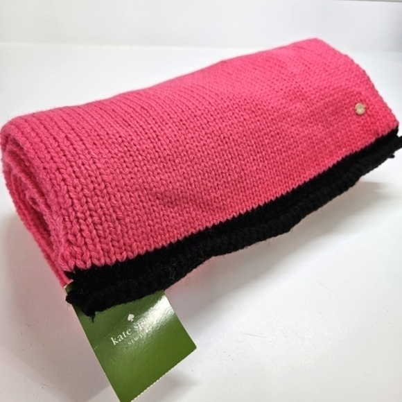 NEW Kate Spade Fine Gauge Jersey Knit Muffler Scarf Pink Swirl/Black Wool Blend - Picture 1 of 6